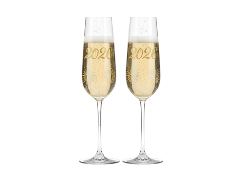 Two Champagne Flutes Toasting, Sparkling Bubbly Drink, Elegant Celebration Glasses, New Year's Eve Party Concept on white background Isolated on Transparent Background