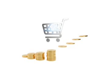 Pixel Art Shopping Cart with Gold Bars: Digital Commerce and Financial Growth Concept on white background Isolated on Transparent Background