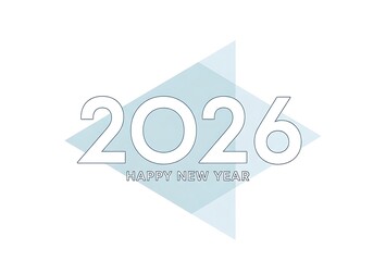 Happy new year 2026 text with modern geometric blue background