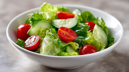 Fresh vegetable salad with lettuce, tomatoes, and cucumber.