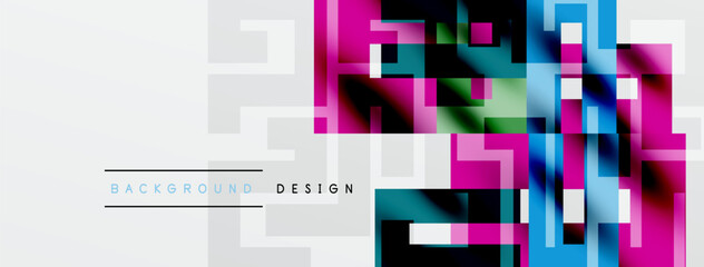 Abstract geometric pattern. Vivid colors blend with gray squares. Modern design element for backgrounds, presentations.