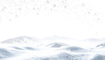 Snow-covered landscape with dark sky, outlined, snowflakes falling