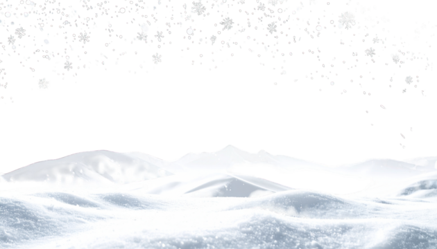 Snow-covered landscape with dark sky, outlined, snowflakes falling