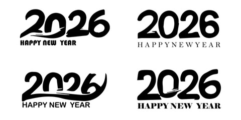 2026 Happy New Year Wave Typography Design Collection