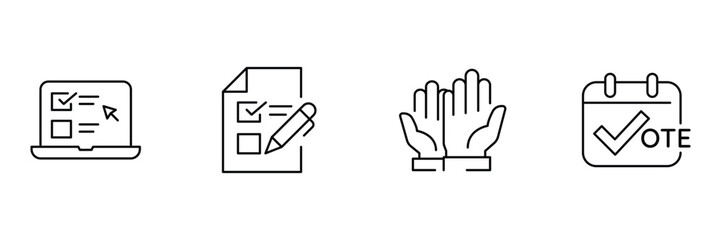 Online voting, ballot paper, raise hand, election calendar icon vector illustration for democratic process use.