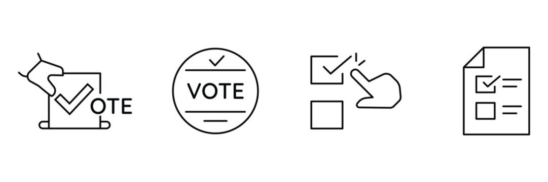 Voting ballot, election poll, submit check, survey tick icon vector illustration for civic process use.
