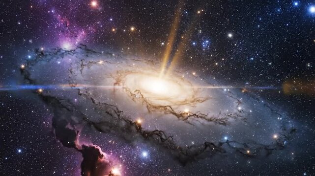 Stunning galaxy in deep space with vibrant colors and swirling cosmic elements illuminated by bright light