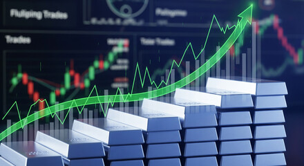 Silver bars shine as a green stock market uptrend soars to new financial heights