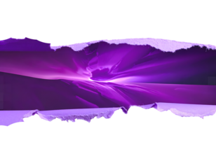 Vibrant torn paper reveals a luminous purple design, isolated on white background.