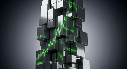 Dynamic stock market performance shown with vibrant glowing line graph and cubes