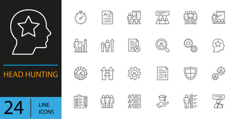 A large collection of diverse line art icons representing various business, technology, and creative concepts. Human resource linear icon collection.