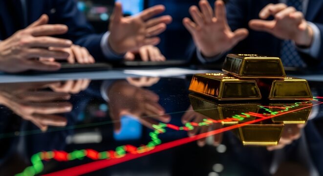 Elegant gold bars with stock chart reflect wealth, investment, and global finance