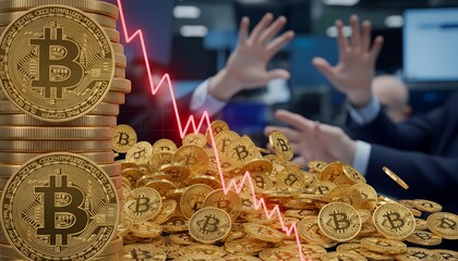 Bitcoin market crash with falling graph and frightened traders losing money