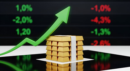 Gold prices trending upward, investment portfolio showing growth, financial success