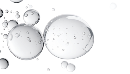 Close-up of transparent spheres with smaller bubbles, against a black background