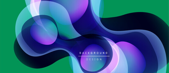 Abstract fluid shapes overlap, creating vibrant color gradients. Modern design features smooth transitions, dynamic composition.