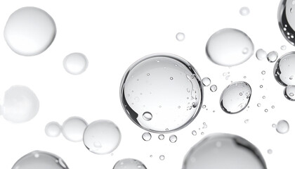 Transparent, spherical orbs of various sizes float against a pure black background