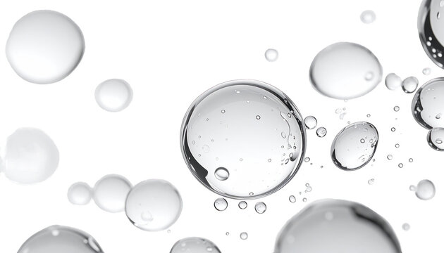 Transparent, spherical orbs of various sizes float against a pure black background