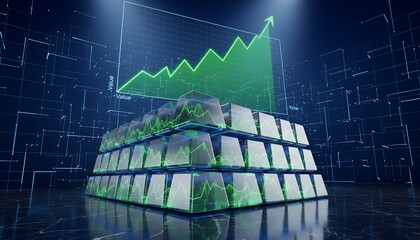 silver strong financial growth with a dynamic chart and block display concept