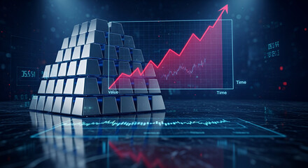 Silver bars stack with rising value graph showcasing investment opportunity