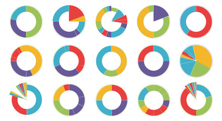 Collection of colorful donut chart graphics for data visualization and infographics