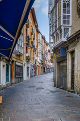 Narrow Cobblestone Street with Traditional Basque Buildings Vitoria Gasteiz