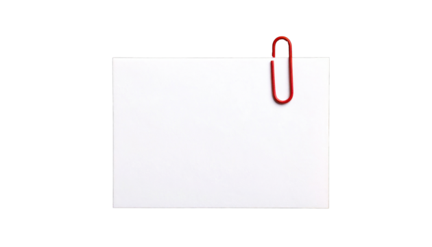 Plain white rectangle paper secured by a red paperclip against a black background