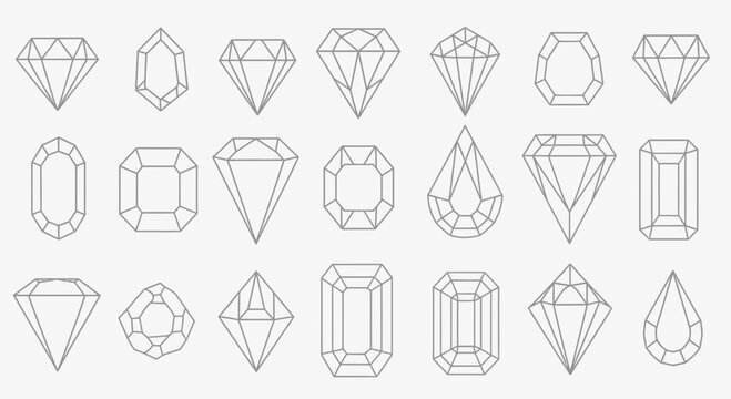 Elegant seamless pattern featuring a collection of linear diamond shapes and gem cuts