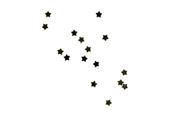 Golden star confetti scattered on transparent background

