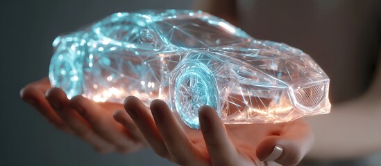 woman's hands presented digital car hologram