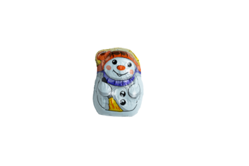 Foil-wrapped snowman candy with red hat on transparent background

