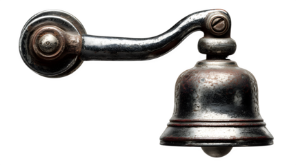 A vintage metal bicycle bell with a patina of age, attached to an unseen handlebar, ready to signal presence, isolated on a Transparent background