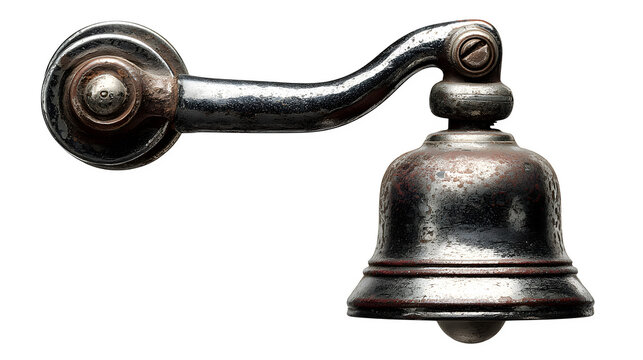 A vintage metal bicycle bell with a patina of age, attached to an unseen handlebar, ready to signal presence, isolated on a Transparent background - Powered by Adobe