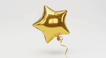 Golden Star Balloon on White Background Creates a Festive and Celebratory Atmosphere