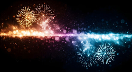 Fototapeta premium Fireworks with Bright Colorful Light Streaks. Sparkling fireworks illuminate the dark sky with a vibrant streak of glowing colors.