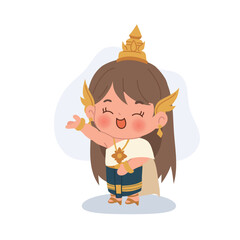 adorable chibi thai girl wearing traditional attire charming thailand culture illustration for asian themed designs