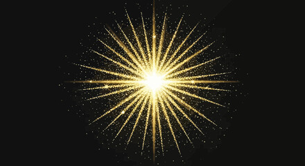 Radiant golden light burst with shimmering particles on black background