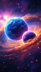 Obraz premium Neon Cosmic Planets — Vibrant Space Wallpaper, Galaxy Energy Swirl, Sci-Fi Universe