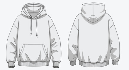 Fashionable hoodie template for apparel design projects and creative presentations, showcasing front and back views for custom branding mockups