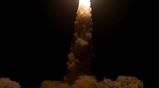 Rocket takeoff from a launch complex. Space station, spaceship. Space complex