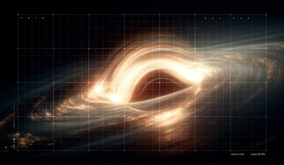 Bright swirl of cosmic energy around event horizon. Concept of deep-space UI backgrounds, sci-fi dashboards, metaverse visual layers, holographic systems, and VR interface design.