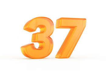 Fototapeta premium Modern orange number 37 with reflective sheen and curved contours. 3D illustration.