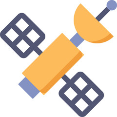 Orange and Blue Flat Design Satellite With Solar Panels and Antenna Against a White Background