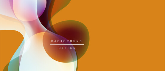Abstract design features overlapping colorful shapes. Orange backdrop provides contrast, text reads background design. Modern aesthetic, simple composition.
