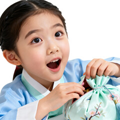 한복입고복주머니여는어린이