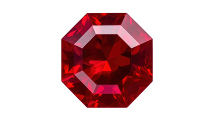 Octagonal gemstone, faceted with internal light reflections against a black background