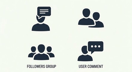 Social Media Engagement Icons - Followers, Group, Comments, and User Interaction.
