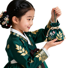 복주머니를바라보는한복소녀