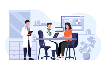 Doctor Consultation Illustration – Patient Discussing Medical Results in Modern Clinic Office