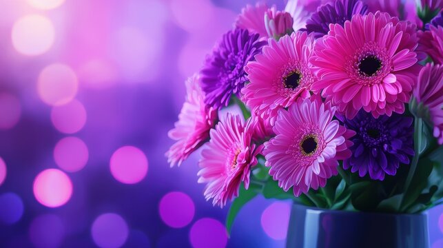 Elegant Pink and Purple Gerbera Flowers with Blurry Bokeh Background